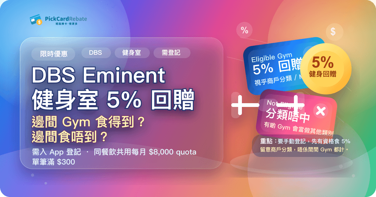 💪 DBS Eminent 健身室 5% 回贈|邊間 Gym 食得到?邊間食唔到?