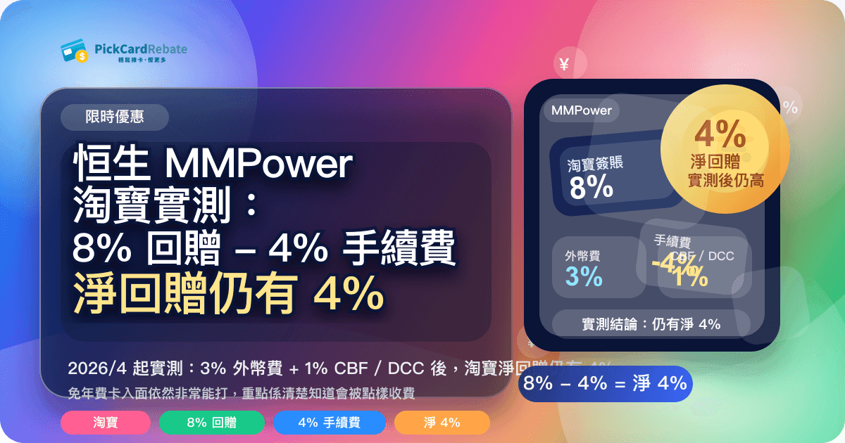 🛍️ 恒生 MMPower 淘寶實測：8% 回贈 - 4% 手續費 = 淨 4%（仍係淘寶卡神級！）
