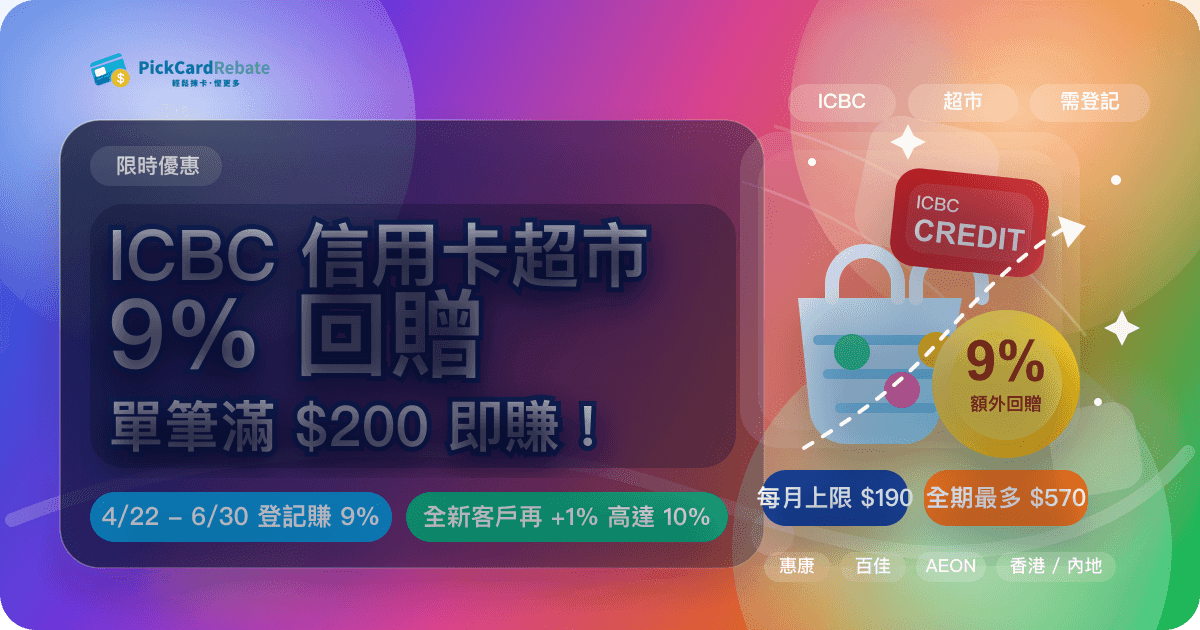 🛒 ICBC 信用卡超市 9% 回贈|單筆滿 $200 即賺!
